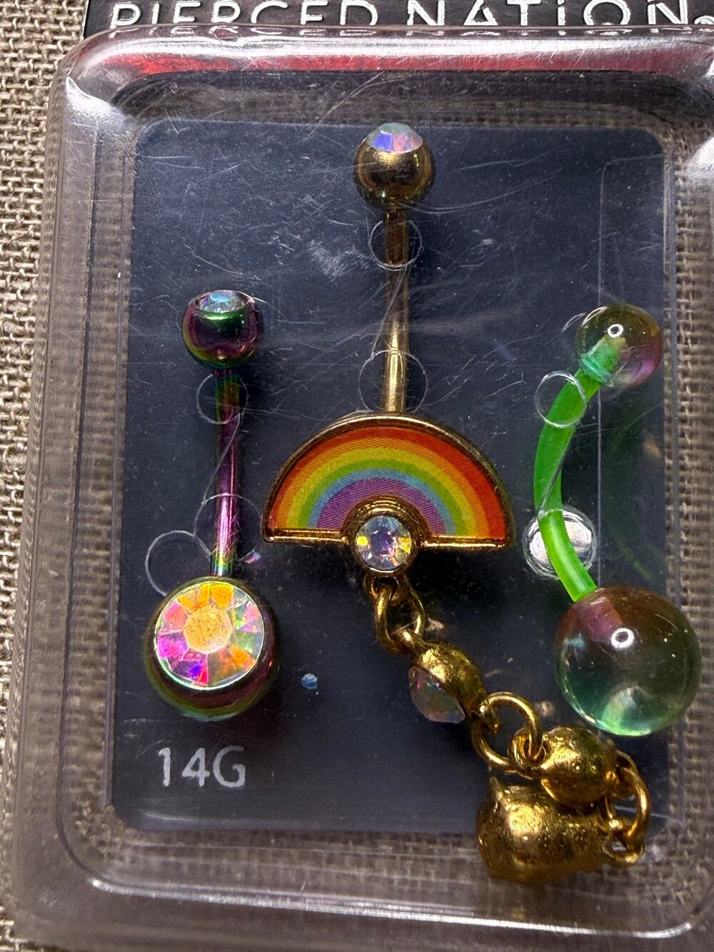Pierced Nation Rainbow Belly Button Rings Set of 3 14G New in Package